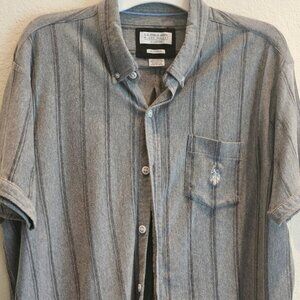 U.S Polo XL grey striped button down shirt, LOGO Office Siren pocket,Crest